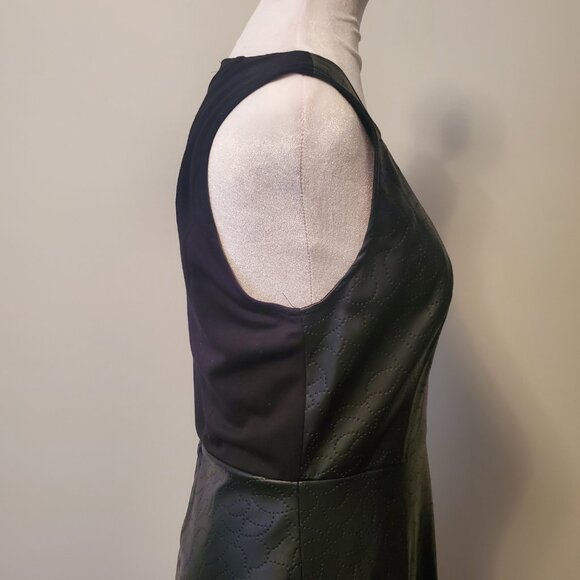 ELENA WANG Black Fit & Flared Midi Cocktail Dress Imprinted Faux Leather & Knit - Picture 4 of 11